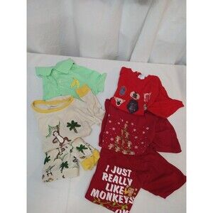 Lot Of 6 piece Boys MONKEY Themed Clothes 4-shirts XS/S and 1 pajama set 8 years